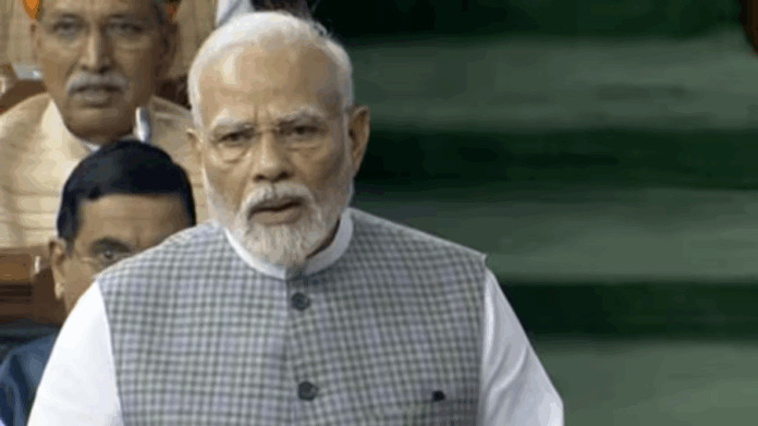 PM Modi during the debate in Parliament.